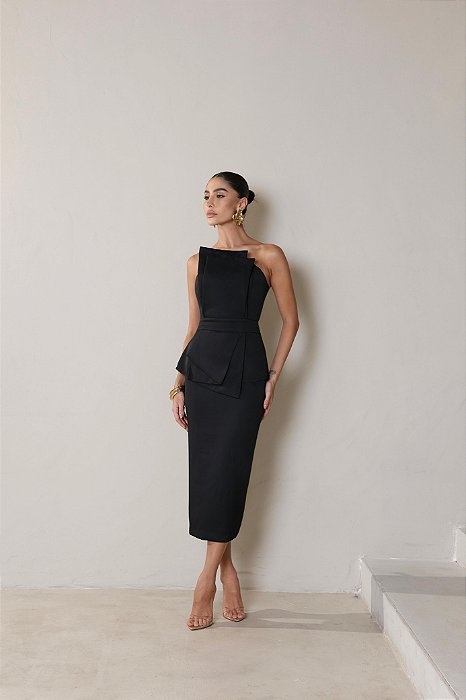 VESTIDO MILENA MIDI ALFAIATARIA PREMIUM - PRETO
