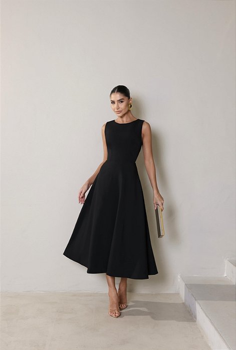 VESTIDO ANA PAULA MIDI ALFAIATARIA PREMIUM - PRETO