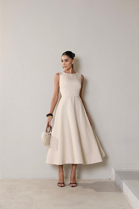VESTIDO ANA PAULA MIDI ALFAIATARIA PREMIUM - AREIA