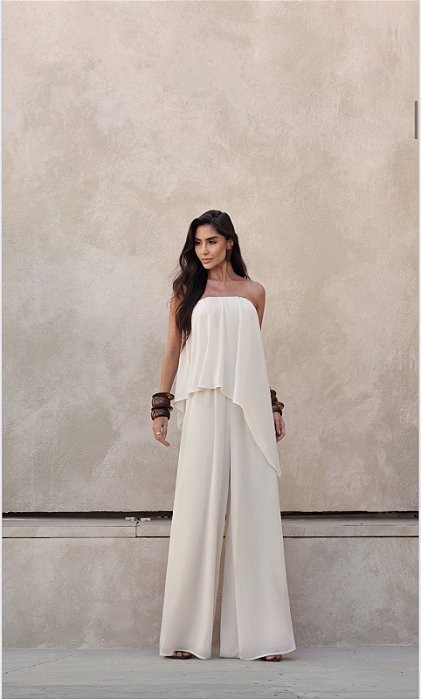 MACACÃO SAMIRA BLUSA ASSIMÉTRICA - AREIA