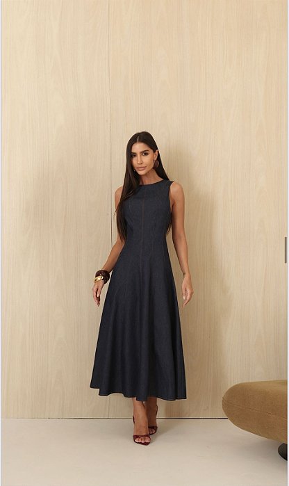 VESTIDO VIVIANE MIDI EVASÊ - AZUL JEANS