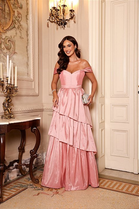 VESTIDO DE FESTA LIZ OMBRO A OMBRO - ROSÉ