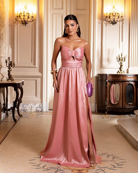 VESTIDO DE FESTA MANUELA T.Q.C TAFETÁ - ROSÉ