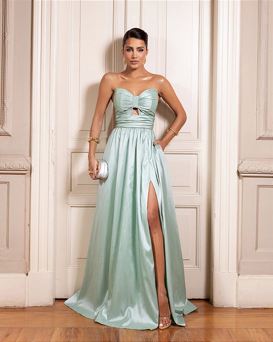 VESTIDO DE FESTA MANUELA T.Q.C TAFETÁ - VERDE MENTA