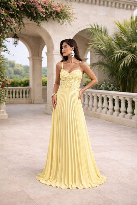 VESTIDO DE FESTA TANGARÁ PLISSADO - AMARELO