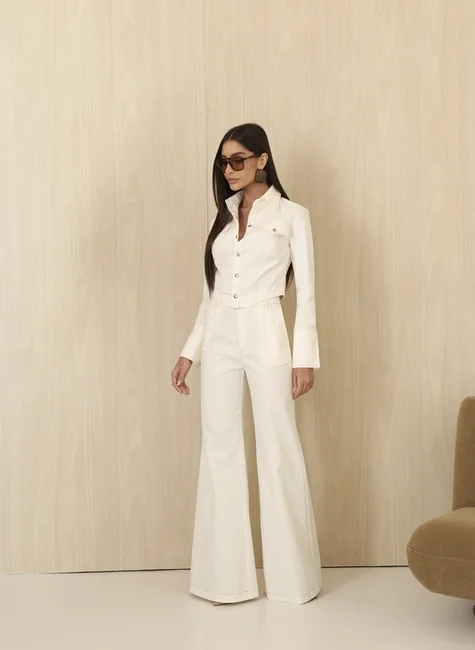 CONJUNTO CASAQUETO E CALÇA SARJA ALAFAITARIA - OFF WHITE