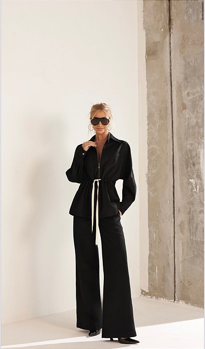 CONJUNTO TÓQUIO CASACO E CALÇA AVELUDADO - PRETO