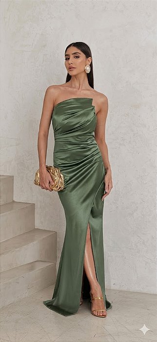 VESTIDO DE FESTA MILÃO T.Q.C. - VERDE OLIVA