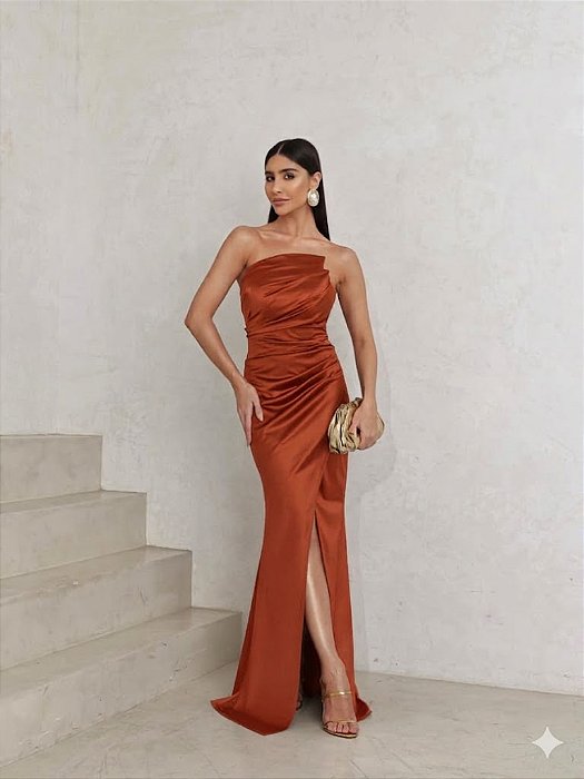 VESTIDO DE FESTA MILÃO T.Q.C. - TERRACOTA