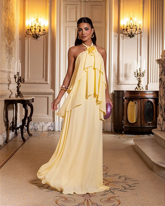 VESTIDO DE FESTA ANTONELLA FRENTE ÚNICA - AMARELO