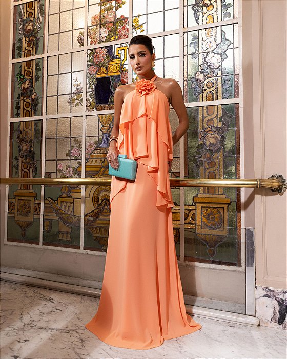 VESTIDO DE FESTA ANTONELLA FRENTE ÚNICA - LARANJA