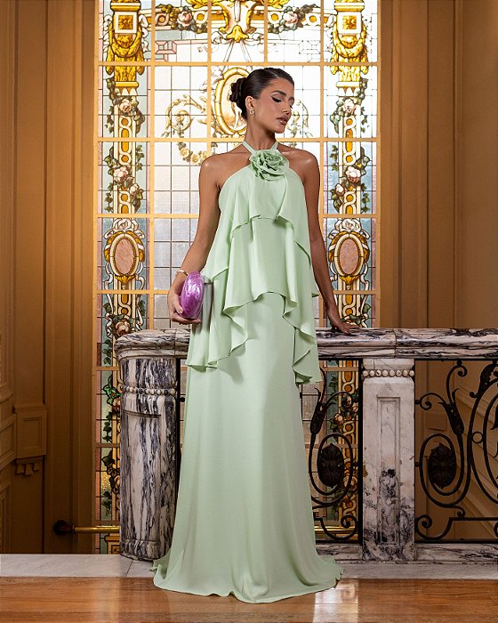VESTIDO DE FESTA ANTONELLA FRENTE ÚNICA - VERDE MENTA