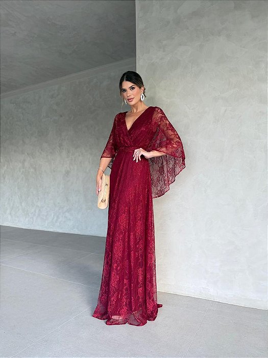 VESTIDO DE FESTA LONGO MARILIA CAPA TRANSPASSADA - MARSALA