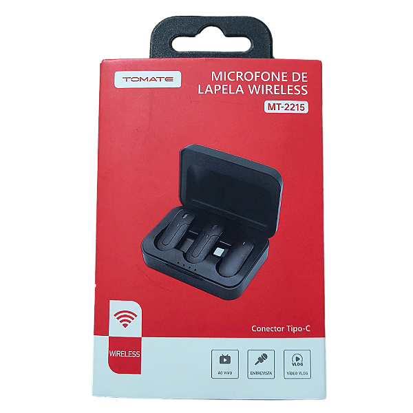 Microfone De Lapela Sem Fio Duplo Com Estojo De Carregamento