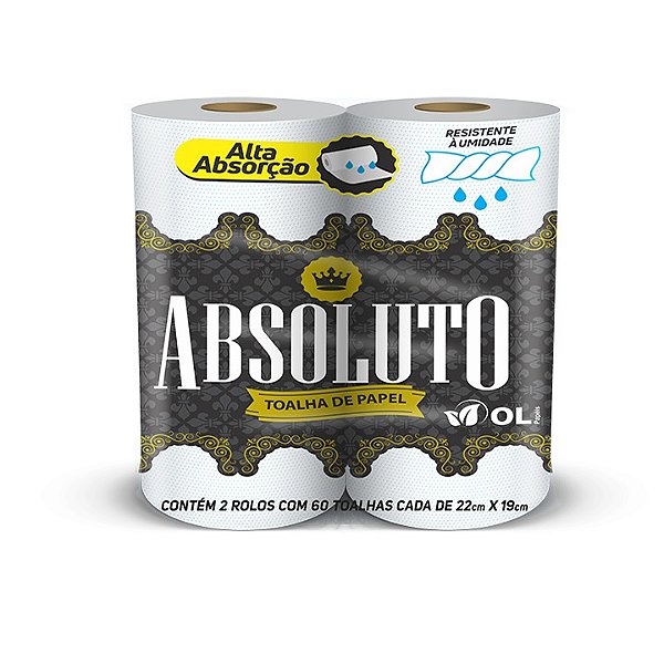 Papel Toalha Absoluto 2 rolos com 60 toalhas 22cmx19cm