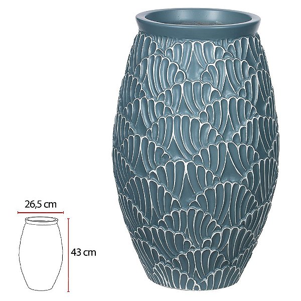 VASO DECORATIVO POLIRESINA (AZUL BRANCO) 43cm 26,5d (FLORARTE)