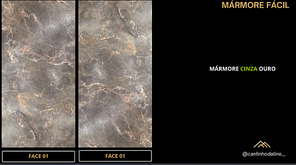 PLACA EFEITO MÁRMORE CINZA OURO BRILHO