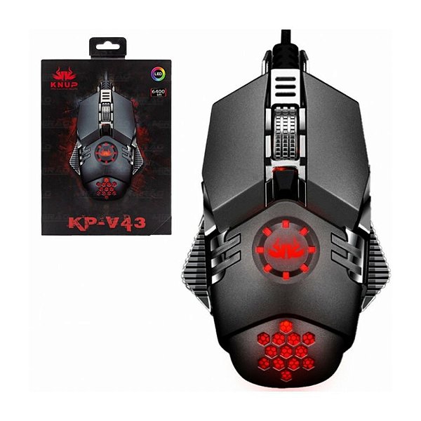 Mouse Gamer LED 6400DPI 6 Botões Knup - KP-V43