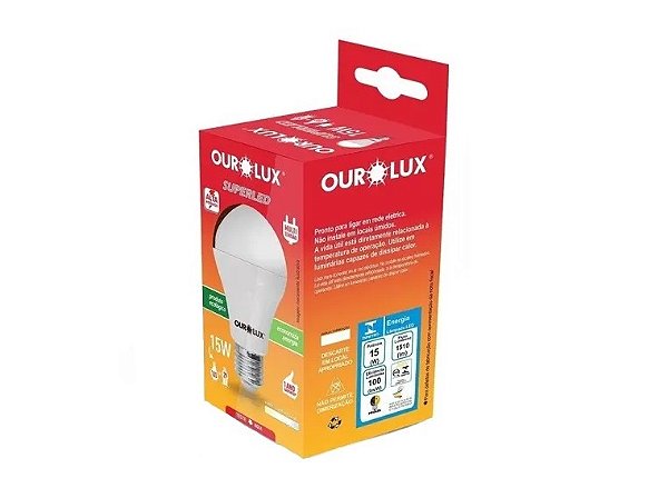 Lâmpada LED Bulbo 15w bivolt 2700k Luz Amarela - Ourolux
