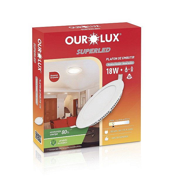 Luminária Plafon Led Embutir Redonda Bivolt 18W 2700k Luz Amarela - Ourolux