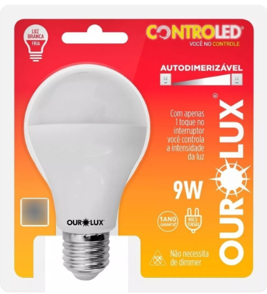 Lâmpada led auto-dimerizavel 9w 6500k luz branca bivolt - Ourolux