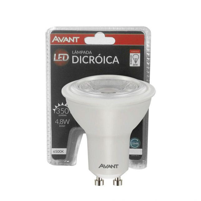 Lampada LED Dicróica 4,8W GU10 Mr16 6500k Luz Branca Bivolt - Avant