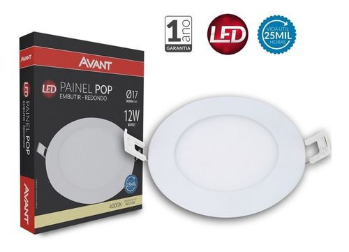 Luminária Painel Plafon LED redondo embutir 12w 4000k Luz Branca Neutra bivolt - Avant