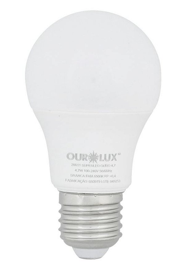 Lâmpada LED 4,7W Bulbo E27 6500K Luz Branca  Bivolt - Ourolux