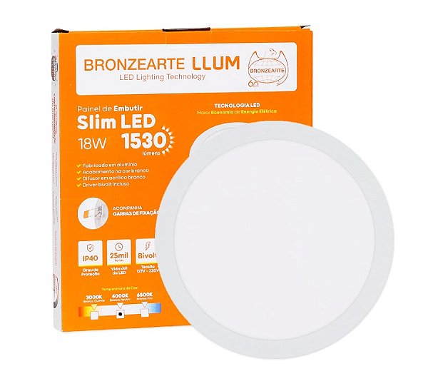 Painel Led de Embutir Redondo 18w 4000k