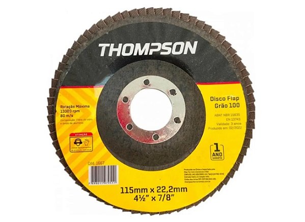 Disco Flap Thompson Grão 100 (115 × 22,2mm) - 4½″