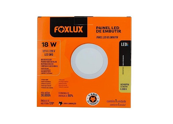 Painel LED Redondo (Embutir) 18W - 4000K