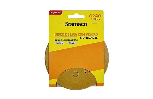 Disco de Lixa Massa 125mm Grão 240 (5 Peças) - Stamaco