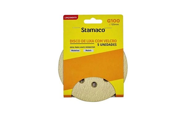 Disco de Lixa Massa 125mm Grão 100 (5 Peças) - Stamaco