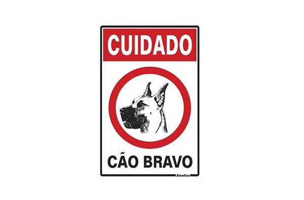 Placa de Sinalização (Cuidado Cão Bravo) - 20x30cm