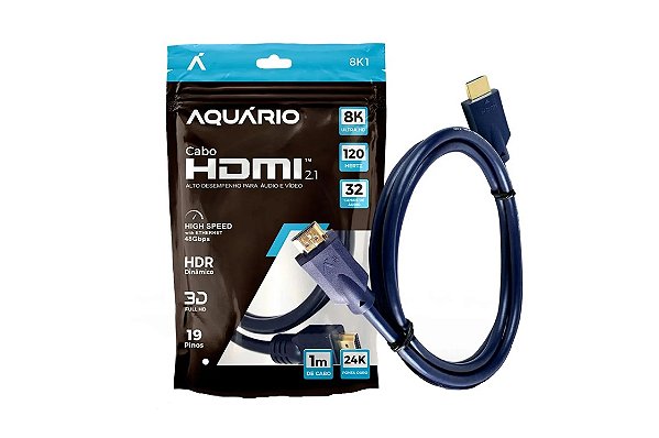 Cabo HDMI 2.1 8K 3D 19 Pinos (1 Metro) - Aquário