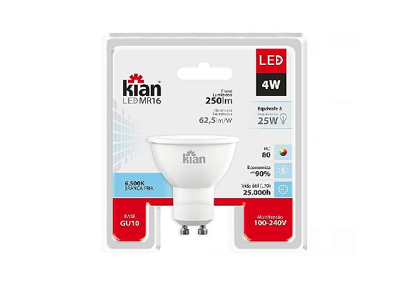 Lâmpada LED Dicróica GU10 MR16 (4W) - 6500K