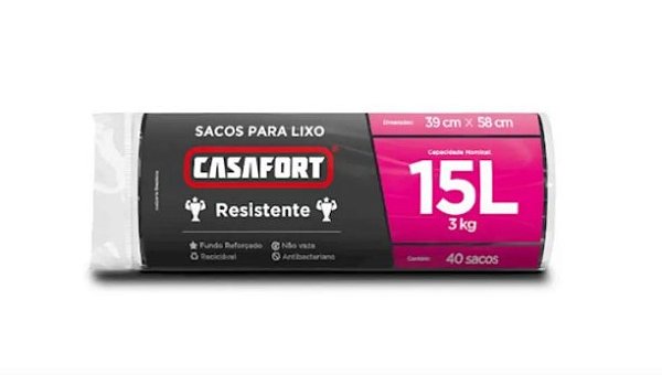 Saco de Lixo Preto (40 Peças) - 15 Litros