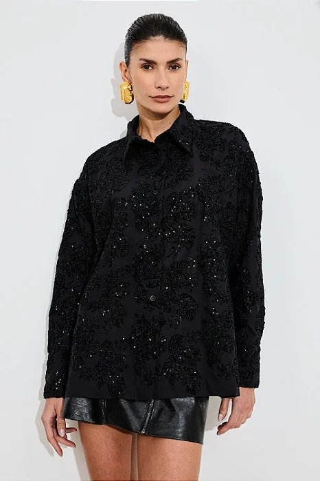 CAMISA BORDADA CATARINA PRETO