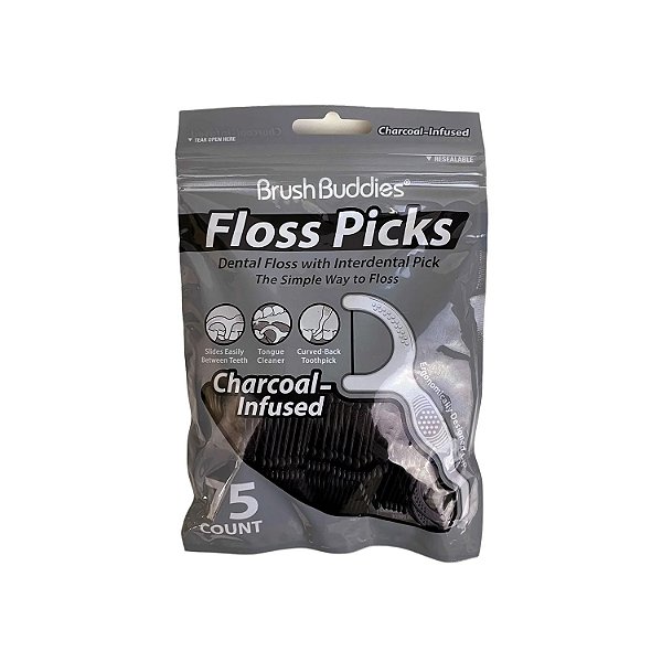 Fio Dental Floss Picks Carvão Ativado 75Un