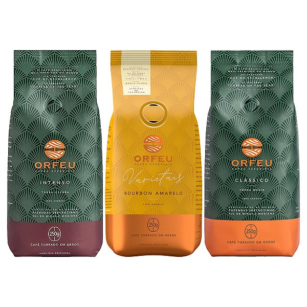 Café em Grãos Orfeu Clássico, Intenso e Bourbon Amarelo - Combo 3 x 250g