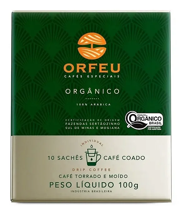Café Orfeu Drip Coffee Orgânico 100% Arábica - 10 Sachês
