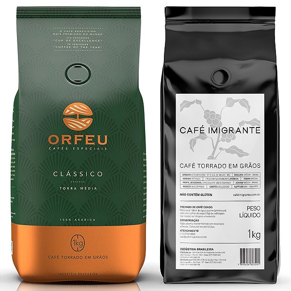 Café em Grãos Orfeu e Imigrante 100% Arábica - Combo 2 x 1Kg