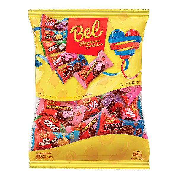 Chocolate Bombons Sortidos Bel 450g C/50un - Moranguete, Chocolate ao Leite, Leite Condensado, Coco
