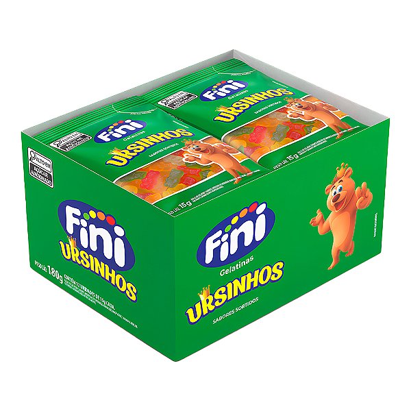 Caixa com Tubes Morango Azedinho com 12 unidades - Fini - Ursinhos