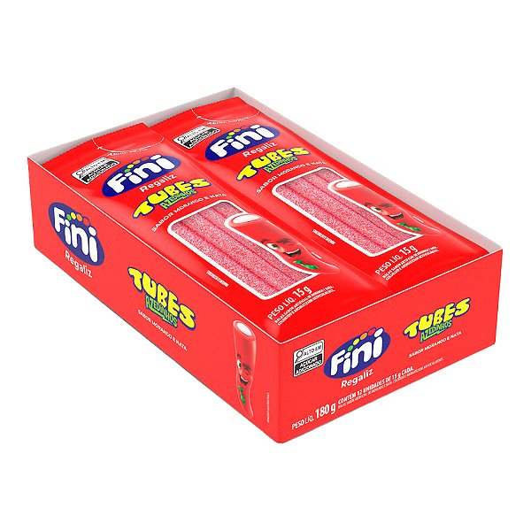 Caixa com Tubes Morango Azedinho com 12 unidades - Fini - Morango Cítrico