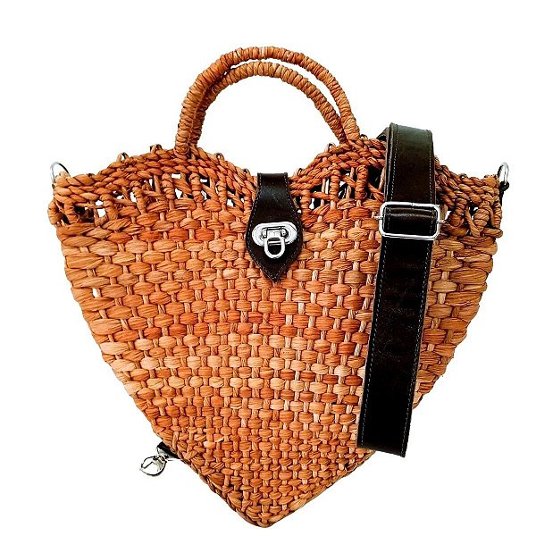 Bolsa Palha Feminina Natural Marrom Alça Couro Removível