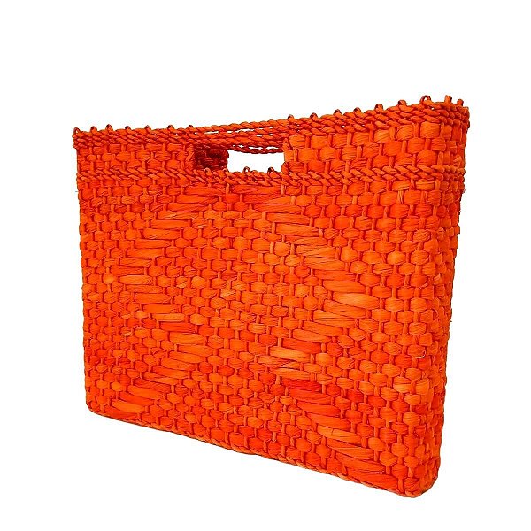 Bolsa de Palha Feminina Natural Laranja Modelo Pasta Luxo