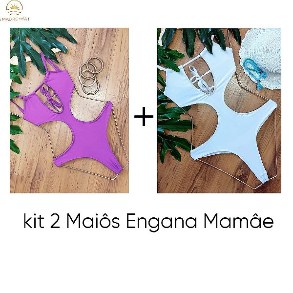 KIT 2 MAIÔS ENGANA MAMÃE FÚCSIA E BRANCO