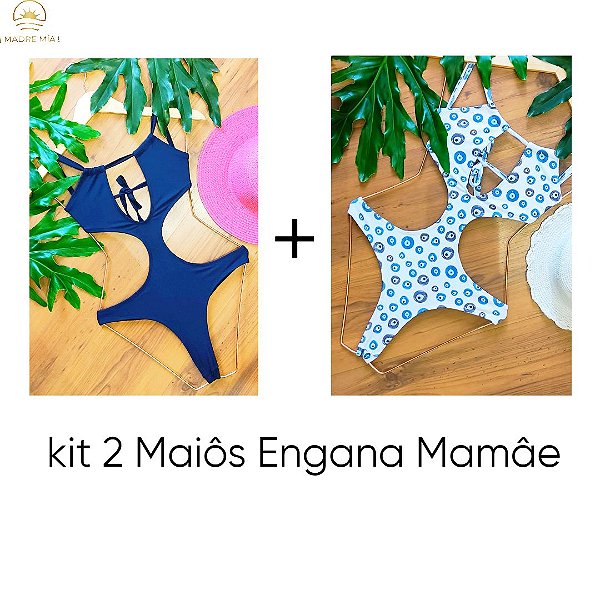 KIT 2 MAIÔS ENGANA MAMÃE AZUL MARINHO E OLHO GREGO