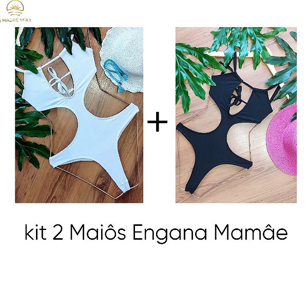 KIT 2 MAIÔS ENGANA MAMÃE BRANCO E PRETO
